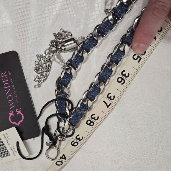 Christian Siriano C Wonder Denim Silver Chain Charms Waist Hips Boho Belt NWT main image 8
